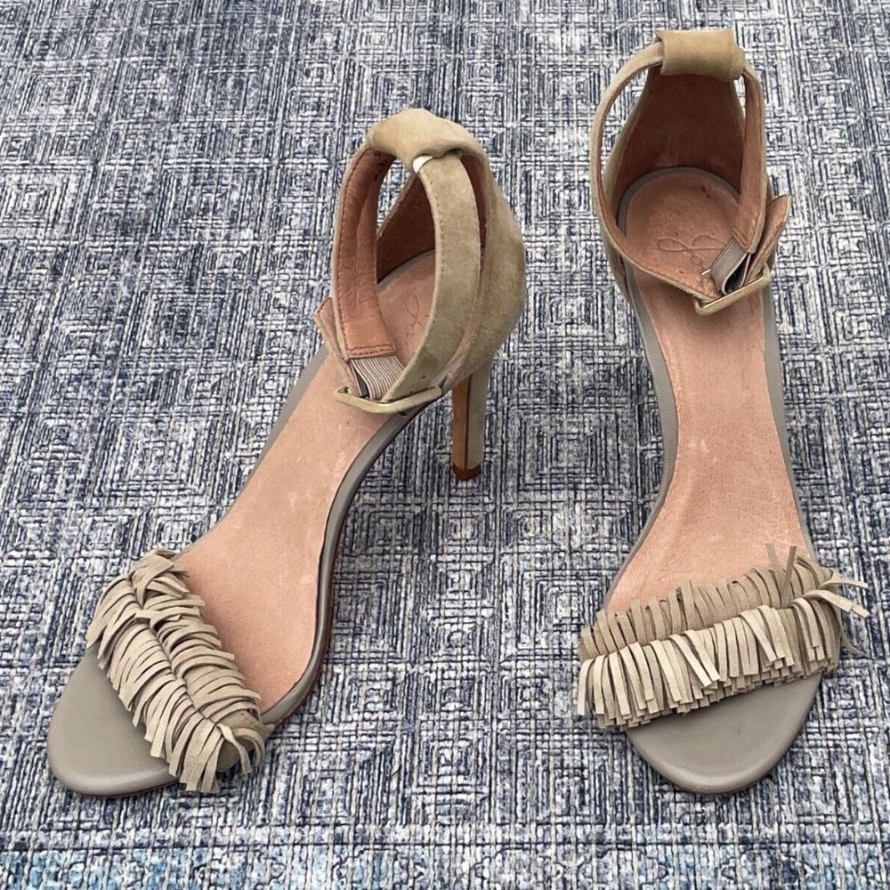 Joie Women Heels Leather Suede Upper Fringe Pump Shoes Size 38.5 - Picture 1 of 12